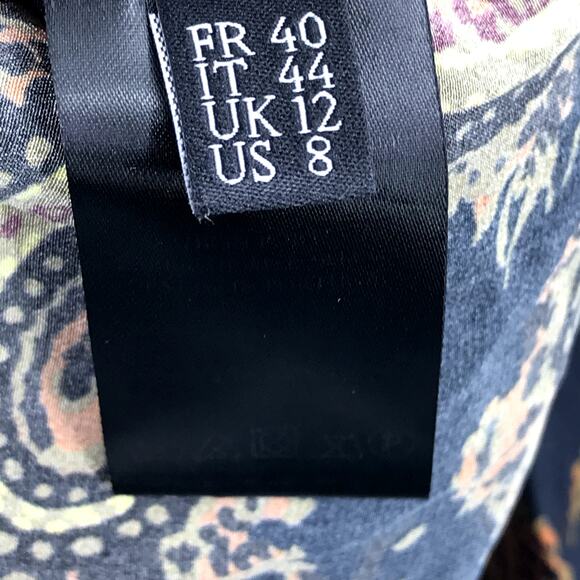 Rokh Double Tie Neck Silk Blouse 8 Paisley Button Front High Neck Long Sleeve - Picture 4 of 8